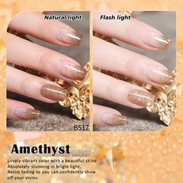 Skexiod Glitter Gel Nail Polish, 15ml Champagne Gold Gel Nail Polish Soak Off LED UV Nail Gel Polish for Nail Art Starter Manicure DIY at Home and Professional Salon, 0.5oz