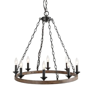 Rustic Wagon Wheel Chandelier - 8-Light Farmhouse Fixture for Dining & Living Spaces