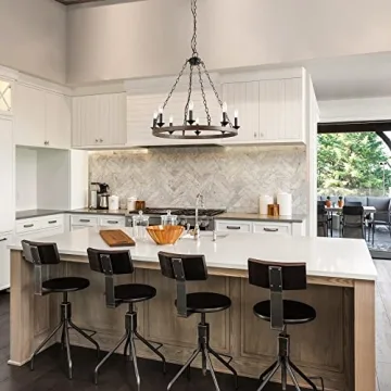 8-Light Rustic Wagon Wheel Chandelier Farmhouse Dining Living Room