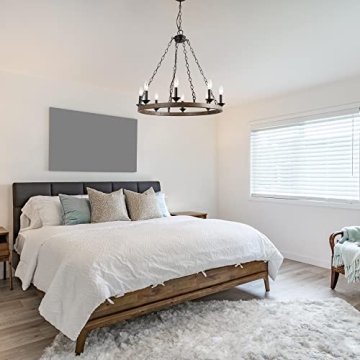 8-Light Rustic Wagon Wheel Chandelier Farmhouse Dining Living Room