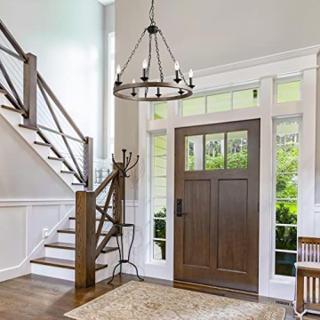 8-Light Rustic Wagon Wheel Chandelier Farmhouse Dining Living Room