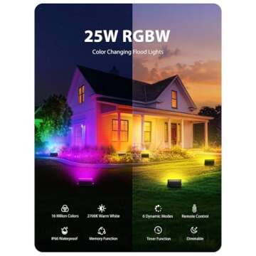 Onforu LED Flood Light Outdoor 250W Equivalent, 25W Color Changing RGBW Floodlight with Remote, 2700K Warm White IP66 Stage Lighting Indoor Uplights for Events, Uplighting for Party 4 Pack