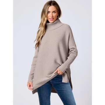ANRABESS Women's Oversized Turtleneck Batwing Sleeve Spilt Casual Loose Knit Tunic Pullover Sweater ...