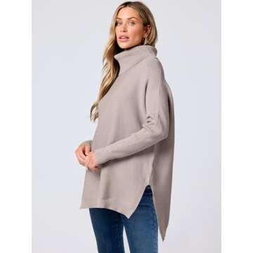 ANRABESS Women's Oversized Turtleneck Batwing Sleeve Spilt Casual Loose Knit Tunic Pullover Sweater Tops 2025 Fall Outfits Almond Large