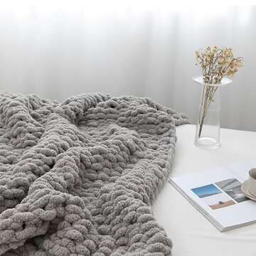 Chunky Knit Blanket Throw 40"×40", Hand Knitted Warm Chenille Throw Blanket, Home Decor Soft Thick Yarn Cable Knit Blanket, Soft Breathable Fleece Banket Christmas for Couch Bed Sofa Best Gift (Gray)