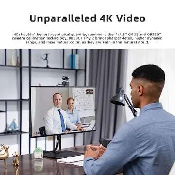 OBSBOT Tiny 2 AI-Powered PTZ 4K Webcam 1/1.5" CMOS 4X Faster Focusing USB 3.0 10x Faster Data Transmission Voice Control, W Tiny Smart Remote 2