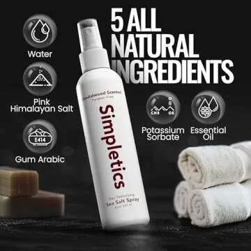 Simpletics Himalayan Sea Salt Spray for Straight & Wavy Hair - All Natural, 5 Ingredient, Texturizing & Volumizing Product - Vanilla Scented - Adds Volume, Texture, Beach Look to Men & Women, 240ml...