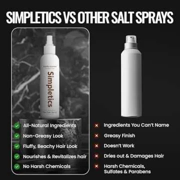 Simpletics Himalayan Sea Salt Spray for Straight & Wavy Hair - All Natural, 5 Ingredient, Texturizing & Volumizing Product - Vanilla Scented - Adds Volume, Texture, Beach Look to Men & Women, 240ml...