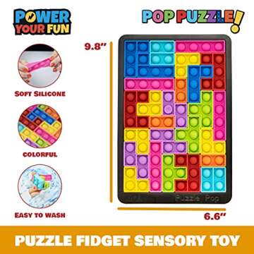 Power Your Fun Pop Puzzle Popper Fidget Game - 27pc Jigsaw Puzzle Game Pop Push It Bubble Sensory Fidget Toys for Learning, Stress Relief Silicone Push It Popper Board for Kids and Adults (Black)