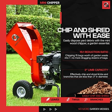 GreatCircleUSA Mini Wood Chipper 7 HP Gas Powered Efficient Mulching