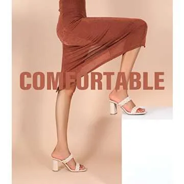 Leevar Stylish Square Toe Braided Heels for Women - Tan Womens Block Heel Sandals - 3 inches Woven Chunky Heels, Nude Nubuck, Size 8