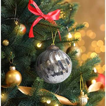 Set of 4 Silver Mercury Glass Ornaments (3.15" Classic Twist Ball) Perfect for Christmas Tree, Hangi...
