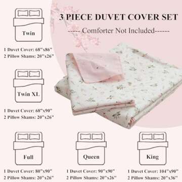 Girl Duvet Cover Twin Pink White Flower Print Bedding Sets Garden Style Floral Comforter Cotton Aesthetic Cover Chic Floral Bedroom Collection 1 Duvet Cover with 2 Pillowcases