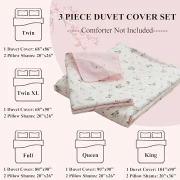 Girl Duvet Cover Twin Pink White Flower Print Bedding Sets Garden Style Floral Comforter Cotton Aesthetic Cover Chic Floral Bedroom Collection 1 Duvet Cover with 2 Pillowcases