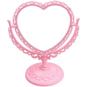 D&XQAUO Pink Heart Shaped Mirror - Coquette Room Decor for Desk, Vanity & Bathroom - Cute Table Mirr...