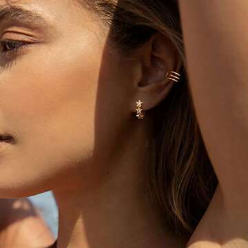 MEVECCO Gold Star Hoop Earrings for Women 18K Gold Plated Hoop Earrings Handmade Simple Minimalism H...