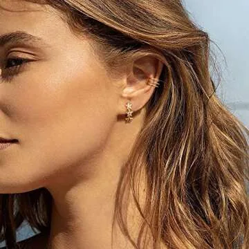 MEVECCO Gold Star Hoop Earrings for Women 18K Gold Plated Hoop Earrings Handmade Simple Minimalism Hoop Hypoallergenic Earrings for Everyday Jewelry