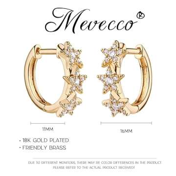 MEVECCO Gold Star Hoop Earrings for Women 18K Gold Plated Hoop Earrings Handmade Simple Minimalism Hoop Hypoallergenic Earrings for Everyday Jewelry
