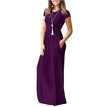 AUSELILY Women's Short Sleeve Loose Plain Casual Long Maxi Dresses for Women 2025 Purple M