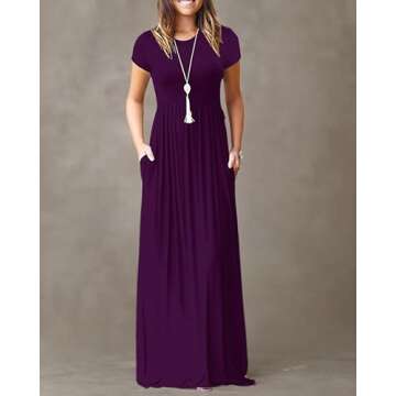 AUSELILY Women's Short Sleeve Loose Plain Casual Long Maxi Dresses for Women 2025 Purple M