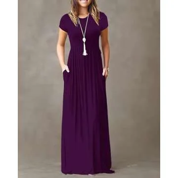 AUSELILY Women's Short Sleeve Loose Plain Casual Long Maxi Dresses for Women 2025 Purple M