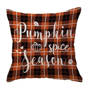 ULOVE LOVE YOURSELF Pumpkin Spice Season Autumn Decorative Throw Pillow Covers Buffalo Check Plaid Pumpkin Truck Cushion Covers 18 x 18 Inch Farmhouse Pillowcases Set of 2 for Sofa Couch