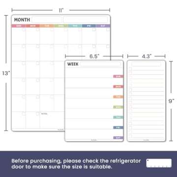 ALEZEL Magnetic Fridge Calendar Whiteboard, Dry Erase Calendar Set for Refrigerator - Vertical Monthly & Weekly Fridge Calendar with 1 List White Board, 4 Markers + Eraser