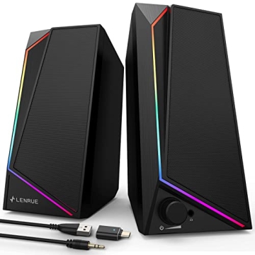 LENRUE Computer Speakers, USB/USB-C Powered PC Speakers with Loud Stereo Sound, Headphone-in for Des...