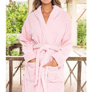 Alexander Del Rossa Women's Robes, Long Plush Bathrobe, Womens Robe with Hood, Hooded Robes for Women Plus Size Robe Pink Rose Quartz Medium (A0116RSQMD)