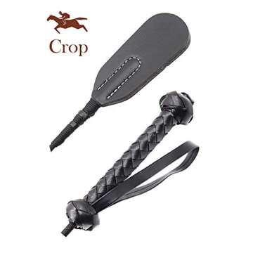 RIDIN Leather Crop 18" Faux Leather Whip 33" Equestrian Set - Leather Horse Riding Set - Horse Training Whip Play
