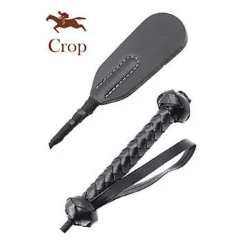 RIDIN Leather Crop 18" Faux Leather Whip 33" Equestrian Set - Leather Horse Riding Set - Horse Training Whip Play