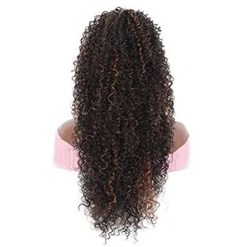 Youthfee 27” Drawstring Ponytail Deep Curly Heat Resistant Synthetic Instant Clip Ponytail Extension Protective Style Afro Kinky Curly Hair Pieces for Women
