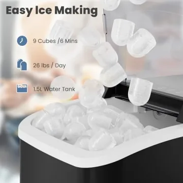 DUMOS Portable Ice Maker for Countertop with Handle, 26lbs/Day, 9 Bullet Ice Cubes Ready in 6 Mins, Self-Cleaning Quiet Ice Machine for Home, Kitchen, RV, Camping, Black