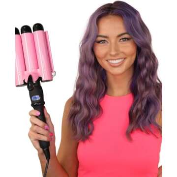 Trademark Beauty Three Barrel Hair Waver, Curling Iron, 1.25 Inch, Beach Waves, Adjustable Temperatu...