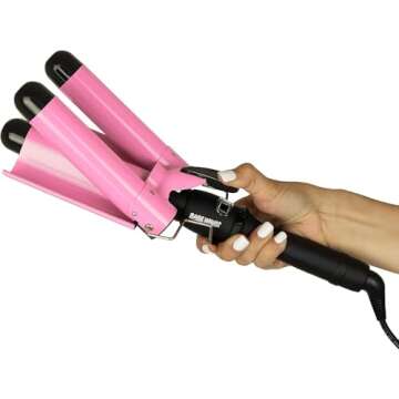 Trademark Beauty Three Barrel Hair Waver, Curling Iron, 1.25 Inch, Beach Waves, Adjustable Temperature Hair Curler, Babe Waves Jumbo - Pink