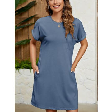 Wefebi Women's Stylish Summer T-Shirt Dress with Pockets