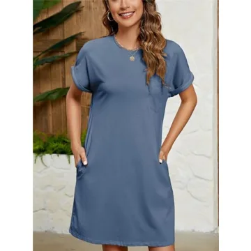 Wefebi Women's Stylish Summer T-Shirt Dress with Pockets