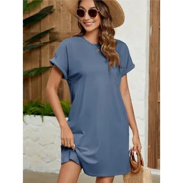 Wefebi Women's Stylish Summer T-Shirt Dress with Pockets