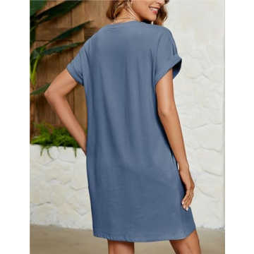 Wefebi Women's Stylish Summer T-Shirt Dress with Pockets