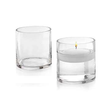 Set of 2 Glass Cylinder Vases 5 Inch Tall X 5 Inch Round - Multi-use: Pillar Candle, Floating Candles Holders or Flower Vase – Perfect as a Wedding Centerpieces.