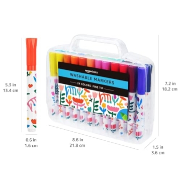 Amazon Basics Washable Markers for Kids - 24 Pack of Fine Tip Colors