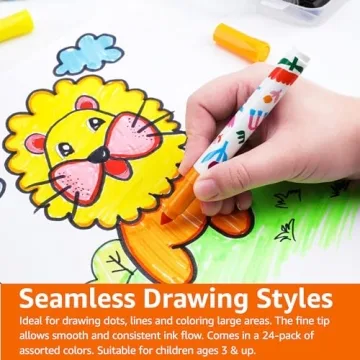 Amazon Basics Washable Markers for Kids - 24 Pack of Fine Tip Colors