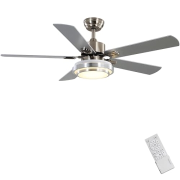 FINXIN 52" Brushed Nickel Ceiling Fan with LED Light & Remote - Silent, Reversible, Lifetime Motor W...