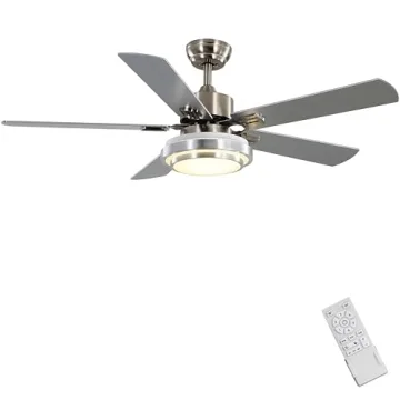FINXIN 52" Brushed Nickel Ceiling Fan with LED Light & Remote - Silent, Reversible, Lifetime Motor W...