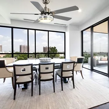 FINXIN 52" Brushed Nickel Ceiling Fan LED Light Remote