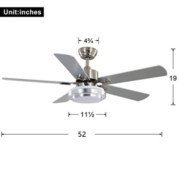 FINXIN 52" Brushed Nickel Ceiling Fan LED Light Remote