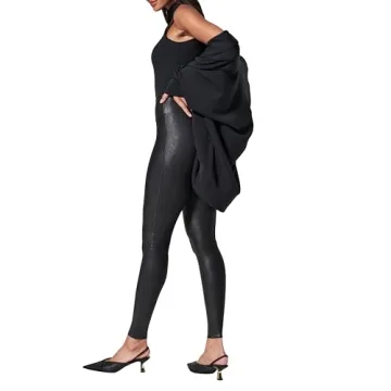 SPANX Faux Leather Leggings - Tummy Control Legging - with Contoured Power Waistband Stomach Compression - High Waist - Black - Regular 30" Inseam - L
