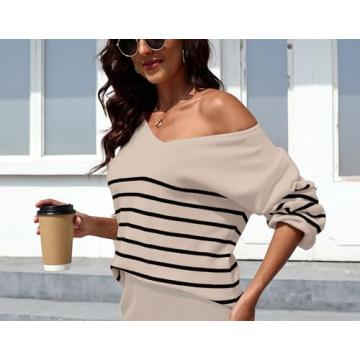 ETCYY NEW Womens 2 Piece Outfits Sweater Lounge Set Casual V Neck Knit Pajama Set Long Sleeve Top Wide Leg Pants Loungewear