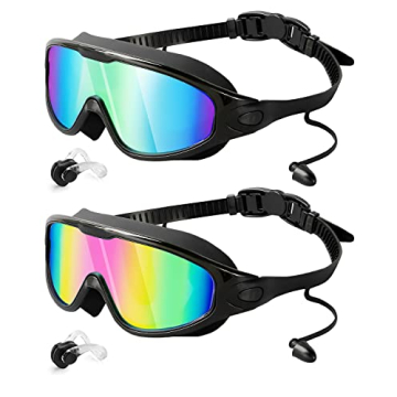 Swim Goggles 2 Pack, Wide View Anti Fog & UV Protection, Leak-Proof for All Ages