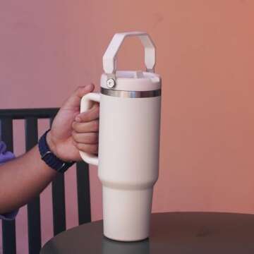 Dreamfocus Handle Flip Straw Lid Replacement for Stanley 40 oz Tumbler, Not for 30 oz